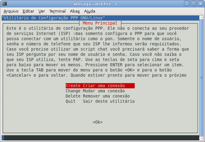 Menu principal do pppconfig